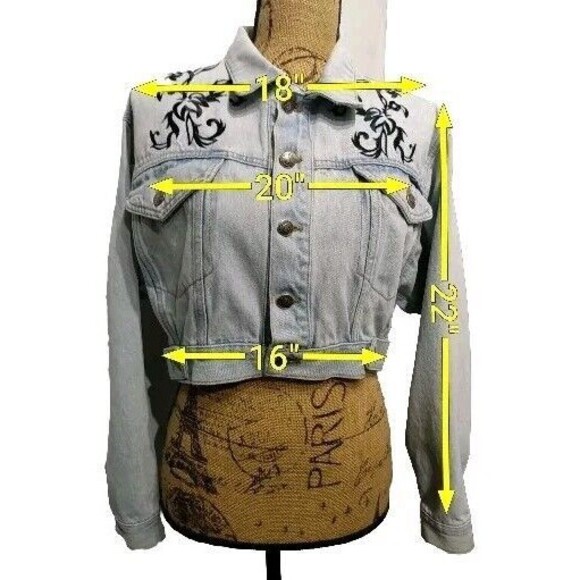 D mode Women‎ Vintage Denim Embroidered Floral Cropped Jacket Size S - Picture 2 of 9